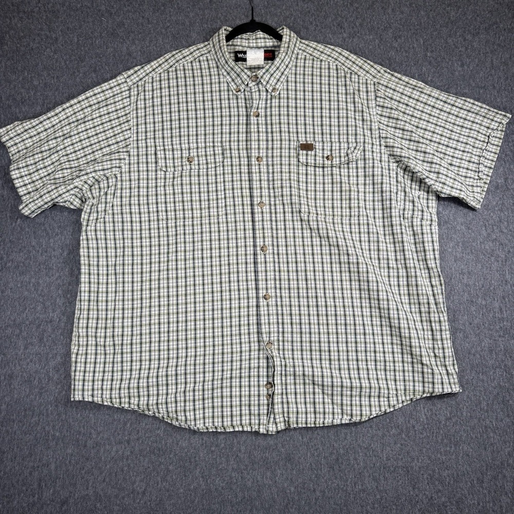 Wrangler Riggs Workwear Shirt Mens 5XL Window Pane Pattern Short Sleeve Button